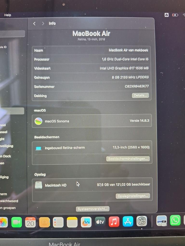 MacBook Air 13,3" i5 1,6 GHz 8GB 120GB Zeer Nette Staat, 8 GB, 13 inch, Minder dan 2 Ghz, Ophalen of Verzenden