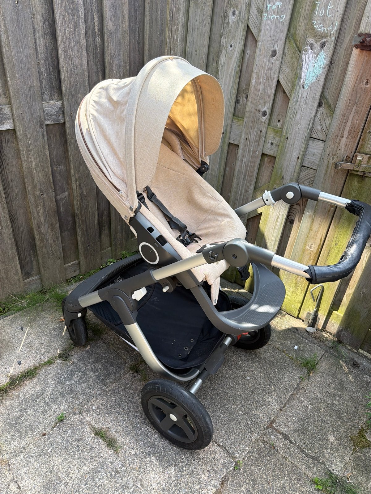 Stokke Trailz kinderwagen met reiswieg - Beige, Gebruikt, Luchtbanden, Combiwagen, Ophalen