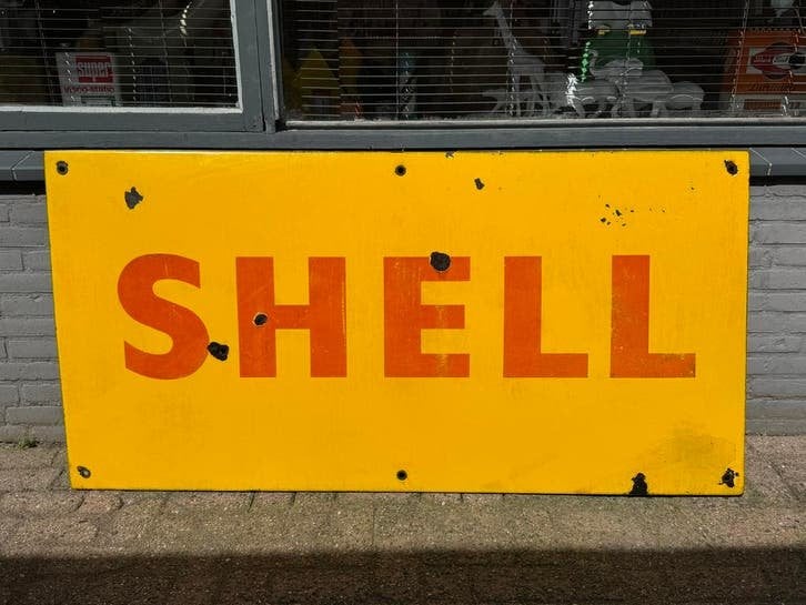 Groot Shell Emaille Reclamebord XL, Verzamelen, Ophalen, Reclamebord, Gebruikt, .