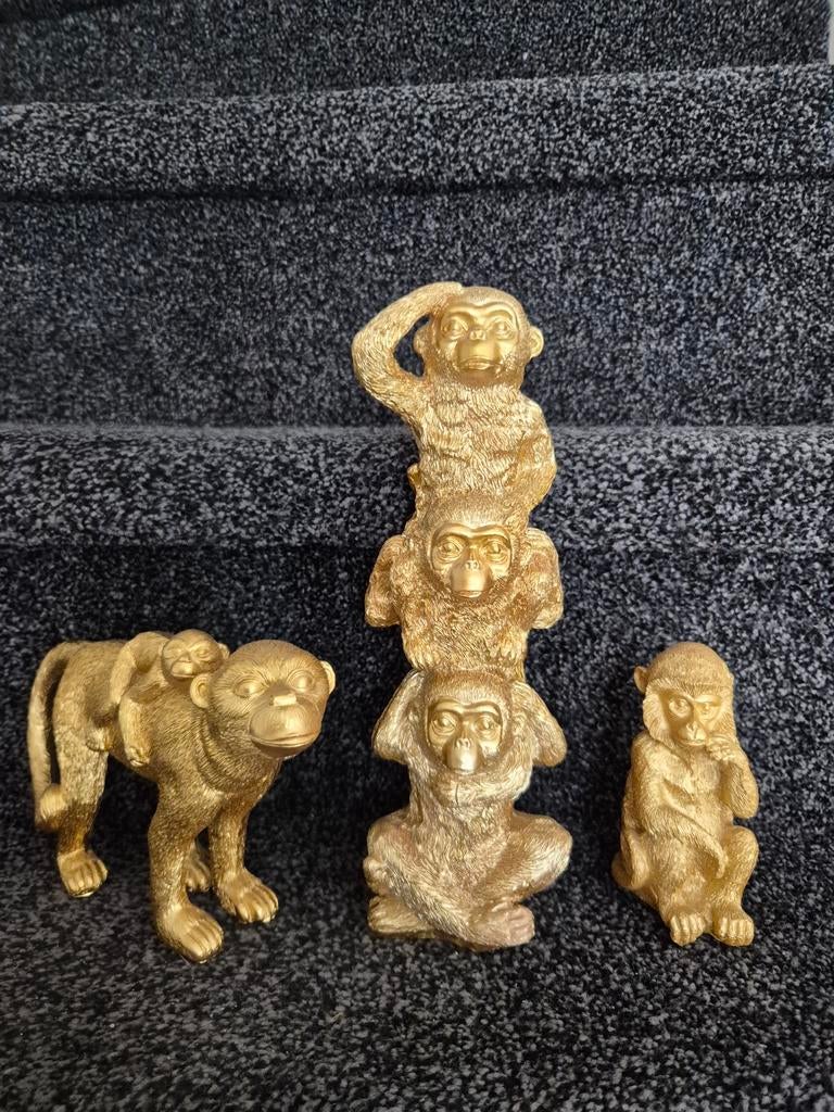 Gouden aapjes decoratie beelden, Ophalen of Verzenden, Zo goed als nieuw, Dier
