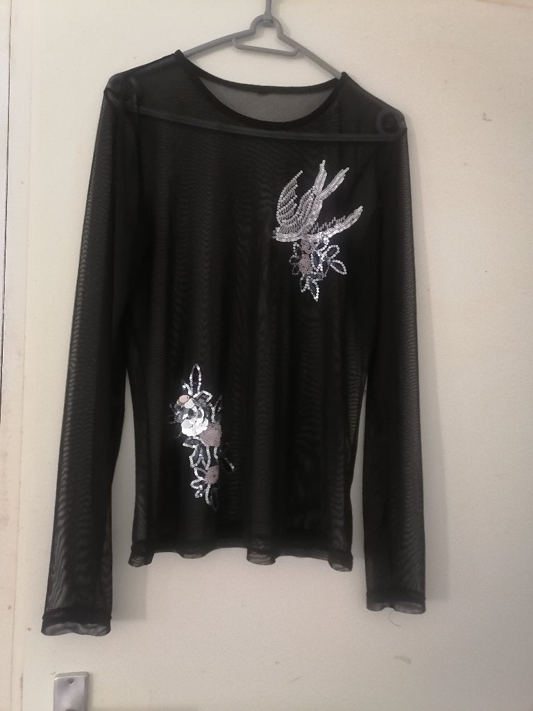 SEQUIN TOP MET BORDUUR WERK-M-NIEUW, Maat 38/40 (M), Zwart, Nieuw, Ophalen of Verzenden