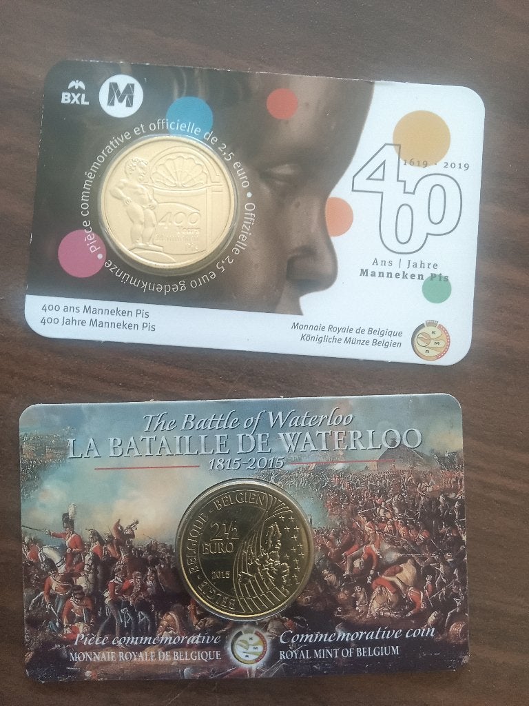 Belgische herdenkingsmunten: Manneken Pis & Waterloo, Verzenden, België, Overige waardes, Setje