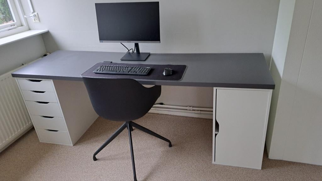 Ikea bureau 2m grijs en wit, Ophalen, Met lades, Hout, Schoolbureau