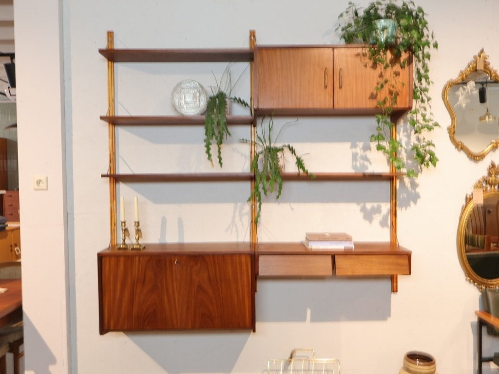 Vintage wandsysteem modulair jaren `60 teak, Huis en Inrichting, Ophalen, Gebruikt, Teakhout, 150 tot 200 cm