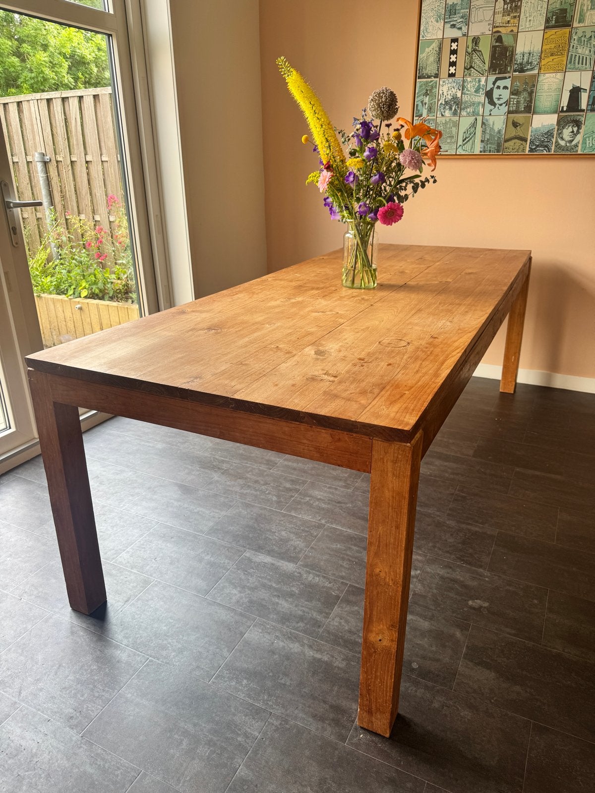 Massieve vintage houten eettafel, Ophalen
