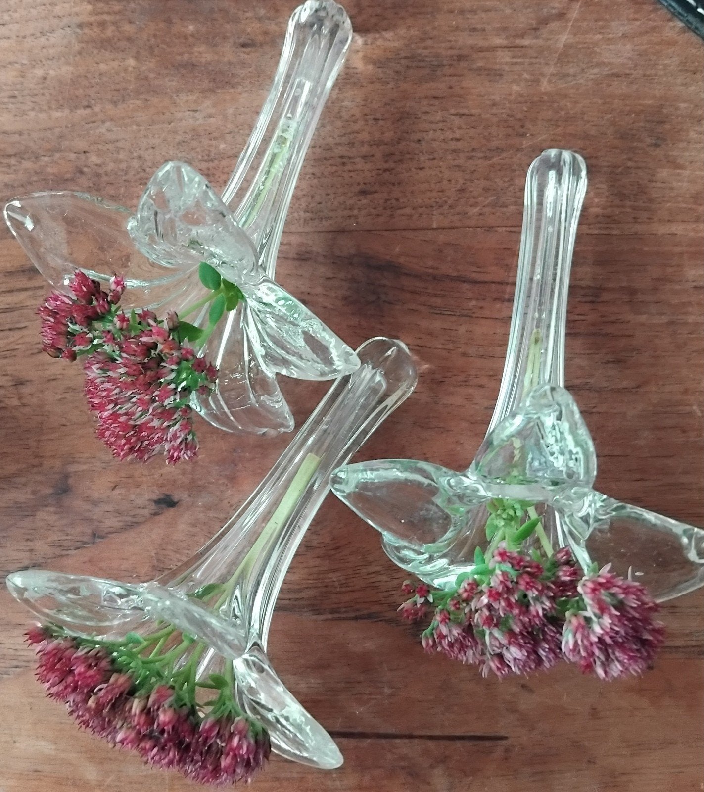 Prachtige vintage glazen bloemen/ plaatskaarthouders set v 3, Ophalen of Verzenden, Zo goed als nieuw, Huisaccessoire