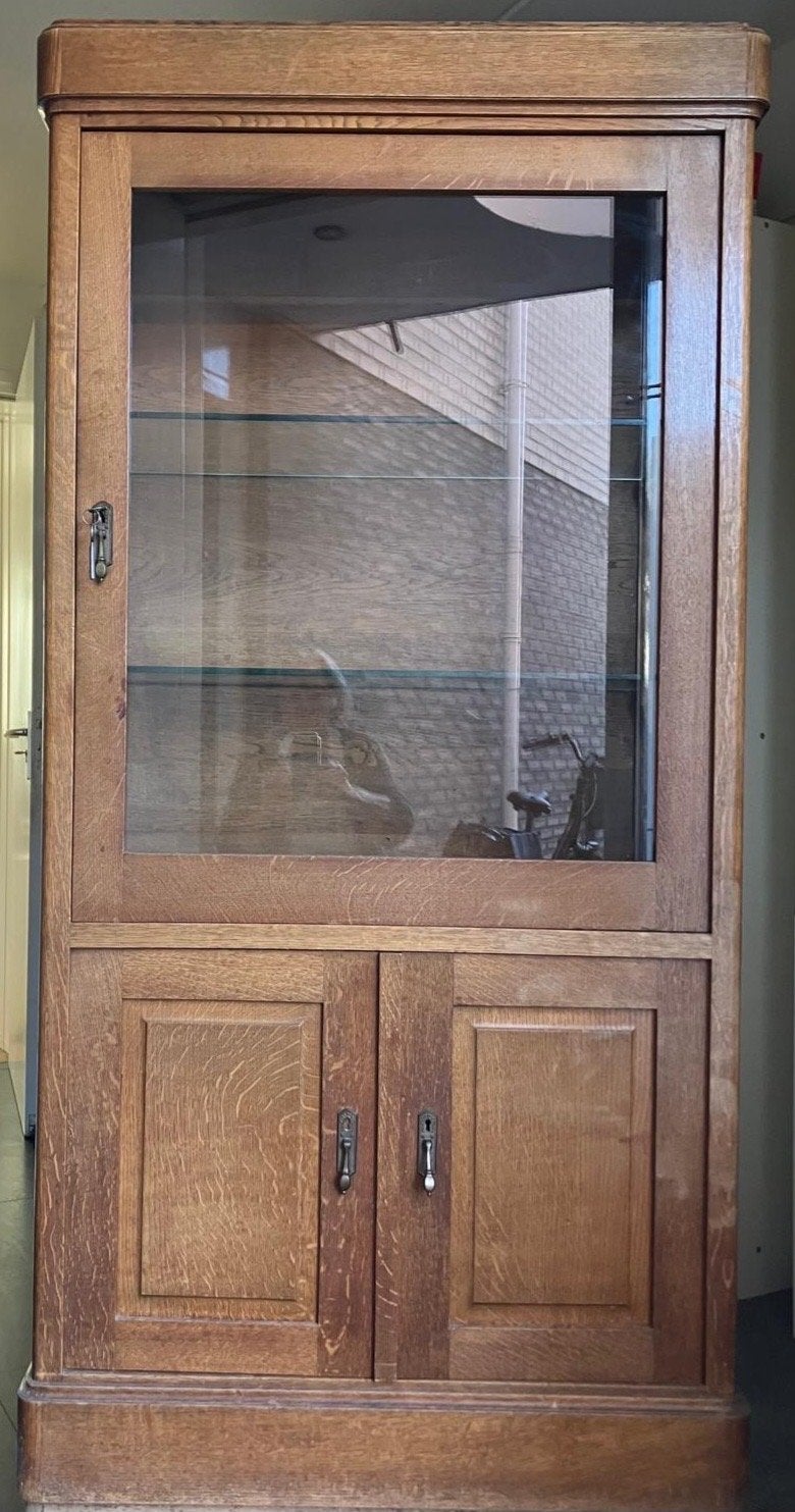 Eikenhouten Vitrinekast - 173x83x41 cm