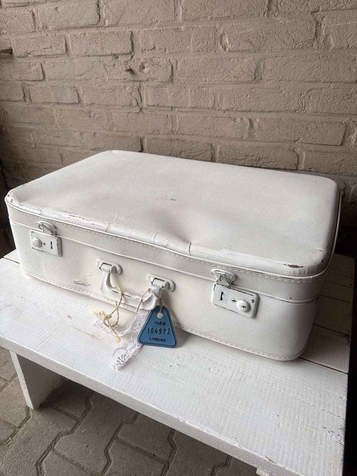 Vintage Koffer Wit - Decoratieve Opbergkoffer 52x65x21 cm, Sieraden, Tassen en Uiterlijk, Koffers, 60 tot 70 cm, Overige materialen