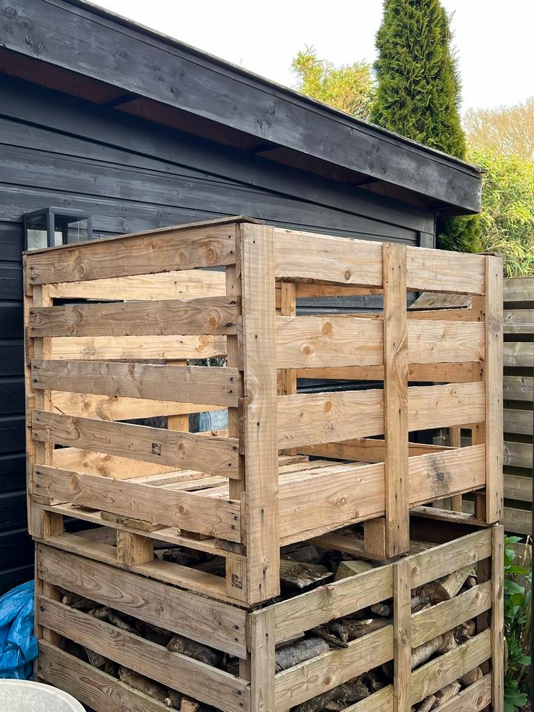 Houten opbergkrat voor haardhout 100x120x90 cm, Tuin en Terras, Haardhout, Minder dan 3 m³, Ophalen