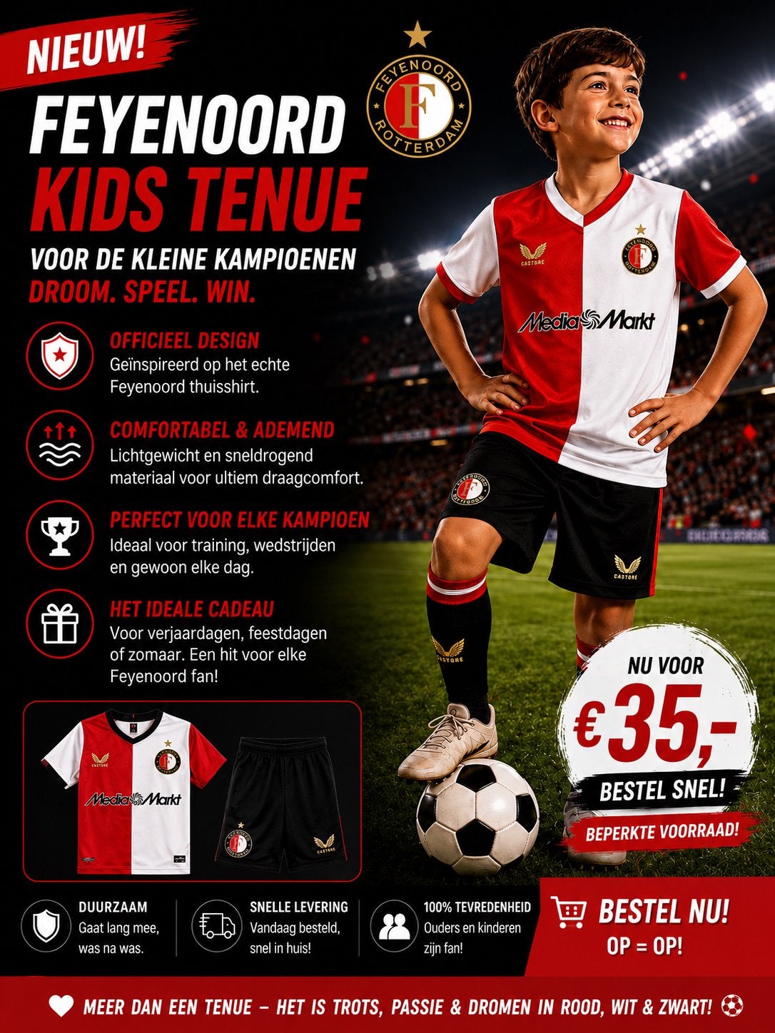 Feyenoord Kids Tenue - Speel, Droom, Win!, Ophalen of Verzenden, Nieuw, Jongen of Meisje