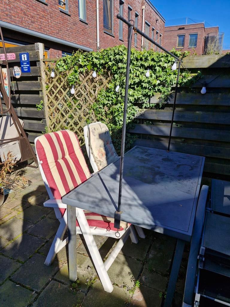 Tuintafel met stoelen en kussens, Tuin en Terras, Droogmolens en Wasrekken, Ophalen, Gebruikt, Wasrek