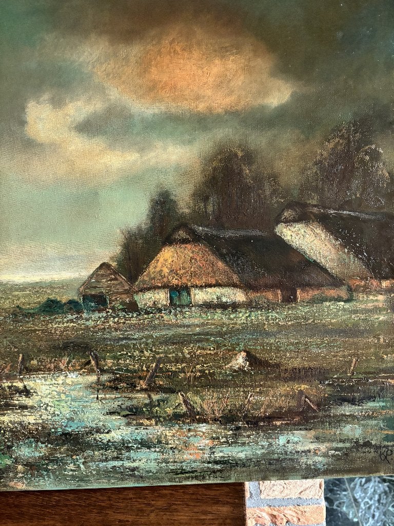 Sfeervol landschap in olieverf/ acryl., Antiek en Kunst, Acrylverf, Doek, Expressionistisch, Ophalen of Verzenden