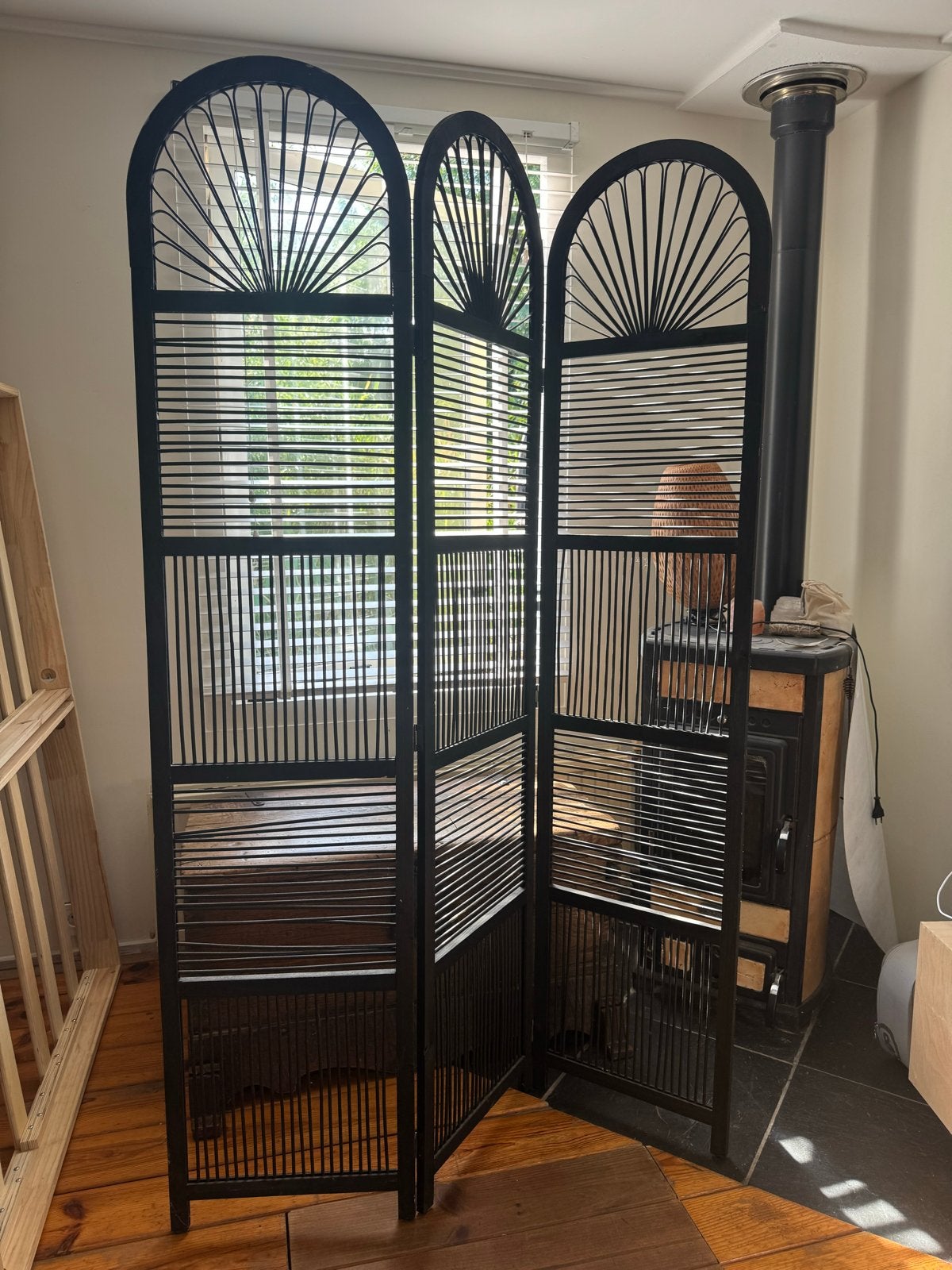 Prachtig zwart webbing kamerscherm, 180 cm hoog, Huis en Inrichting, Woonaccessoires | Kamerschermen, Ophalen of Verzenden, Zo goed als nieuw