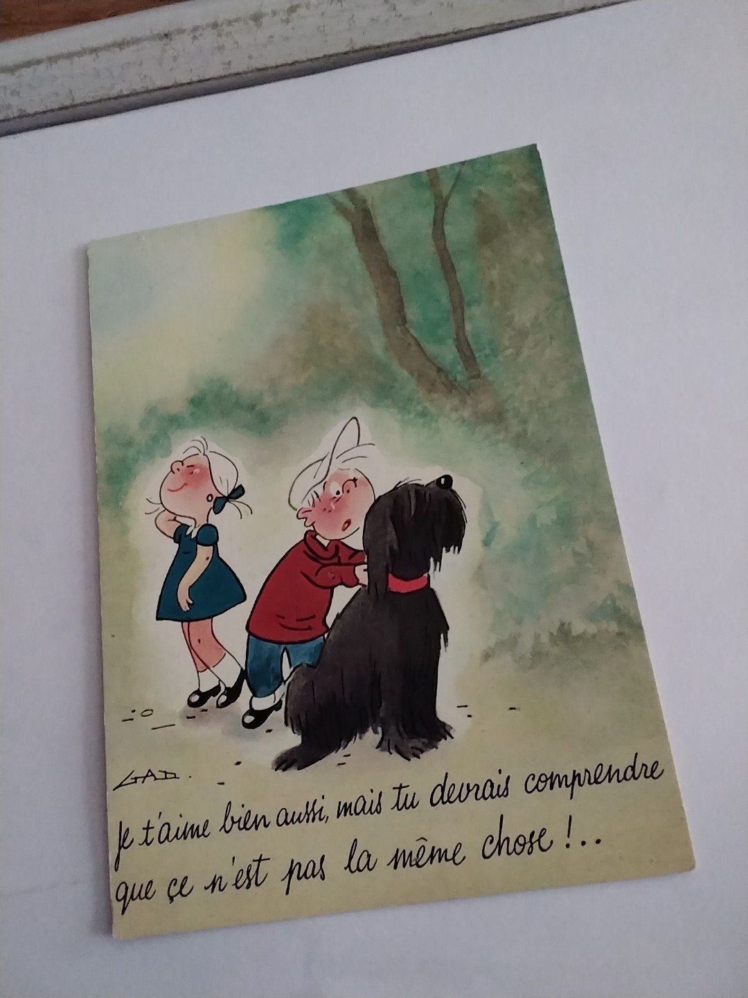 Vintage Franse Ansichtkaart - GAD - "Je t'aime bien aussi", Ophalen of Verzenden, 1940 tot 1960, Gelopen