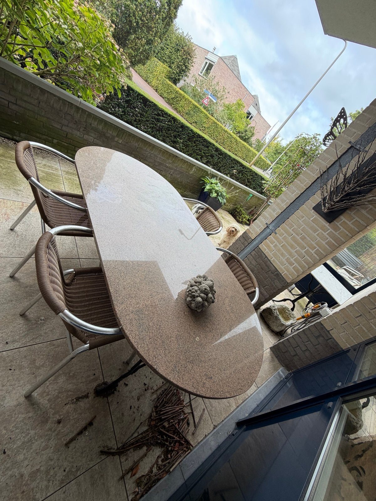 Robuuste buiten 180x90 met granieten blad, Tuin en Terras, Ophalen, Zo goed als nieuw, Rechthoekig, Metaal