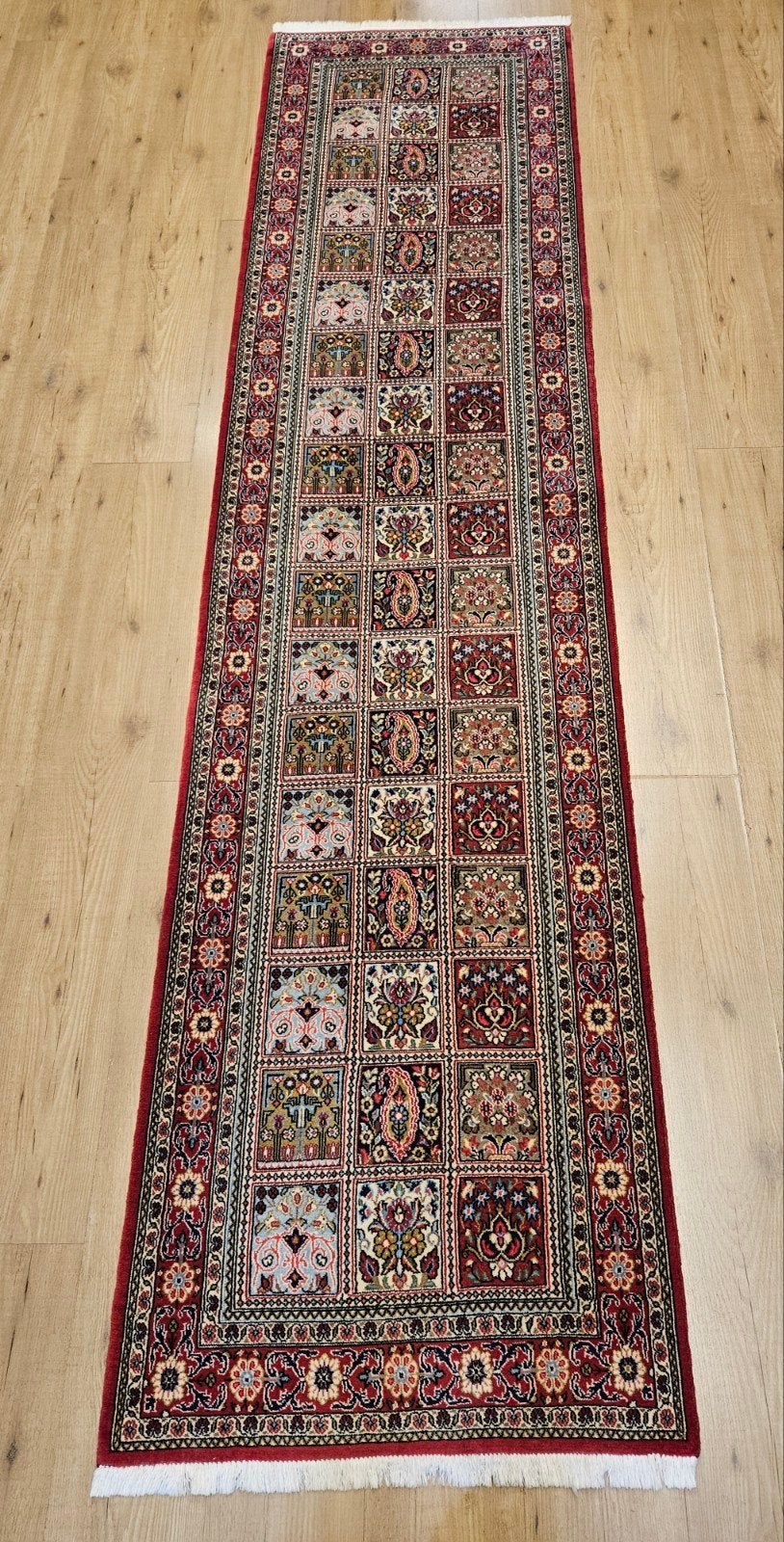 Vintage handgeknoopt perzisch tapijt loper ghom 307x74