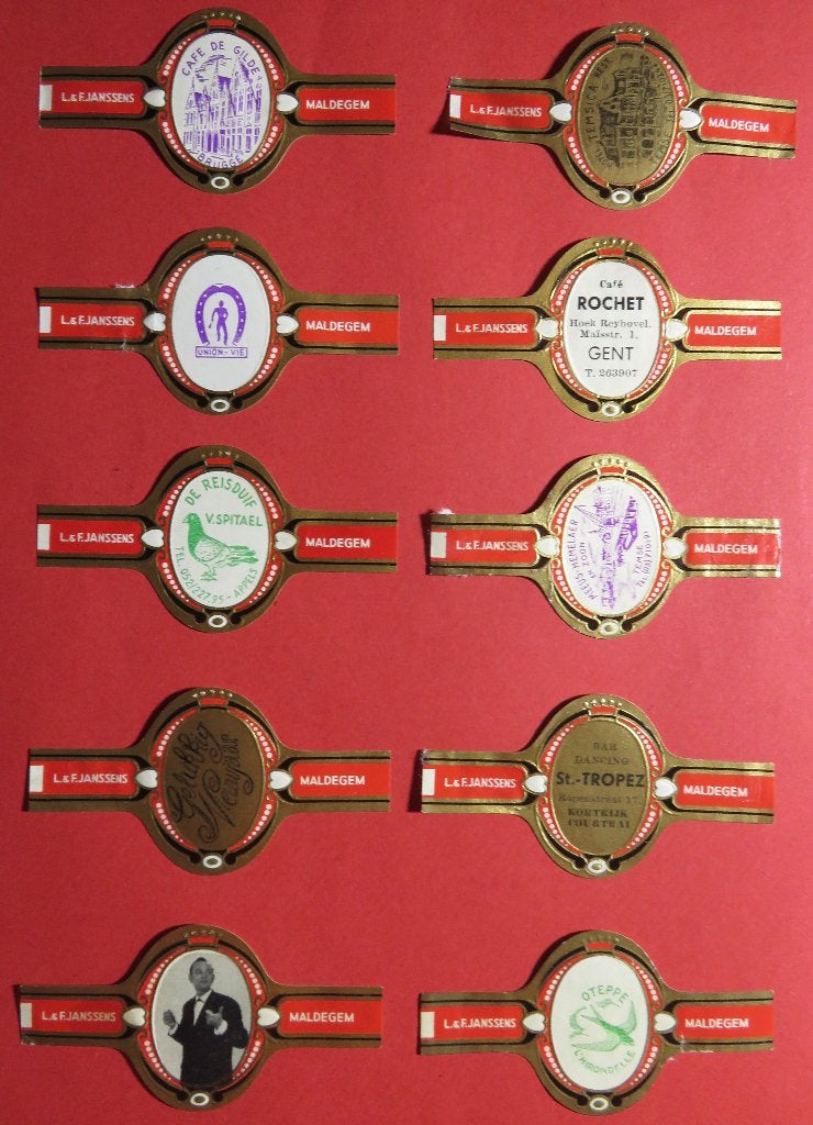 Sigarenbandjes Reclamebandjes L&F Janssens 10x, Verzamelen, Rookartikelen, Aanstekers en Luciferdoosjes, Verzenden, Gebruikt, Sigarenbandjes