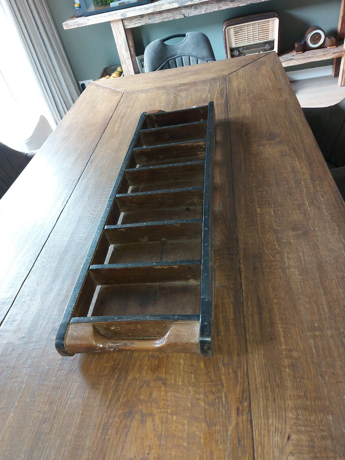 Antieke houten bakstenen mal met metalen banden, Ophalen of Verzenden