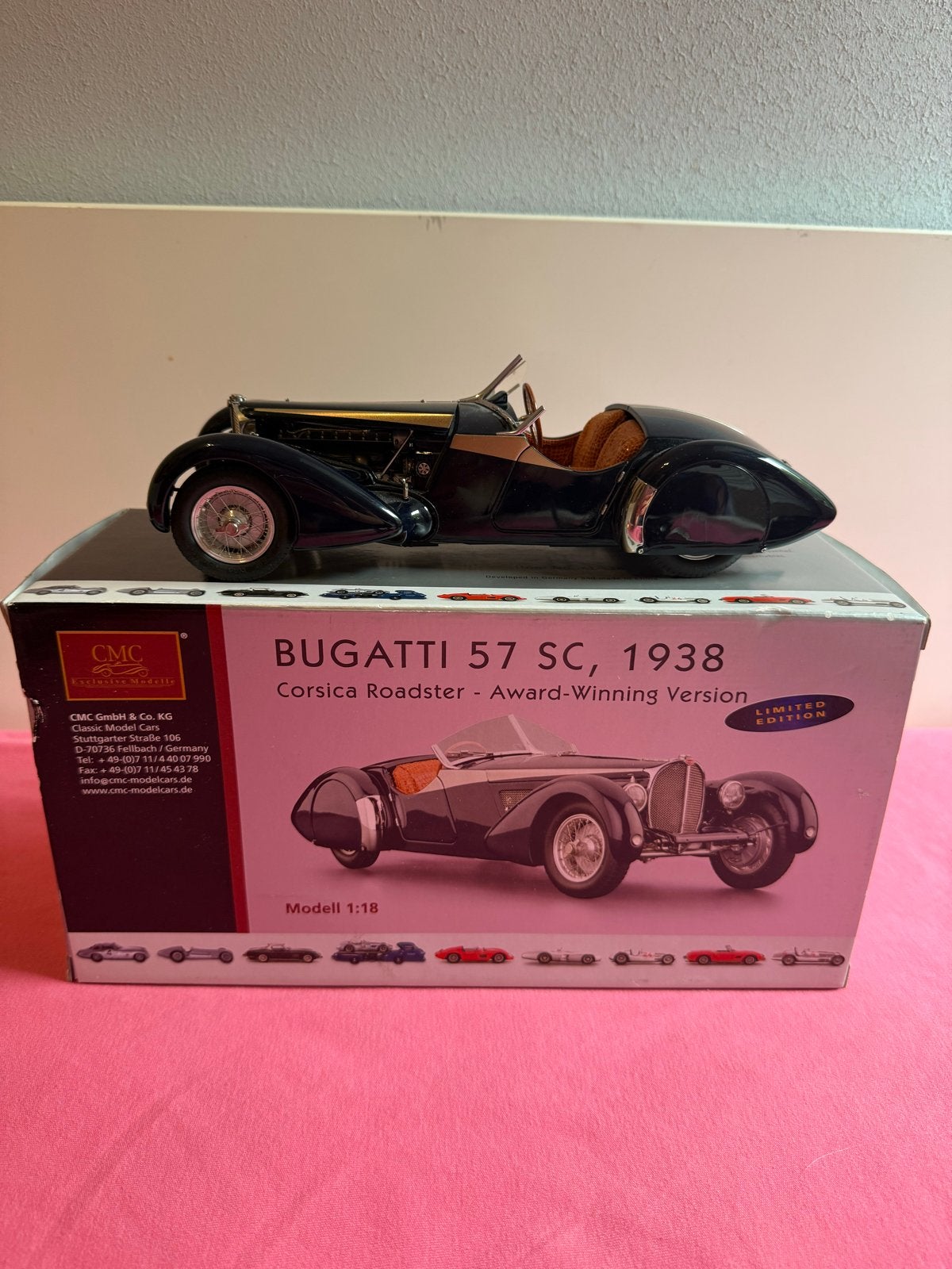 Bugatti 57 SC Corsica Roadster 1938 - CMC Limited Edition, Hobby en Vrije tijd, Modelauto's | 1:18, Ophalen, Gebruikt, Auto, Overige merken
