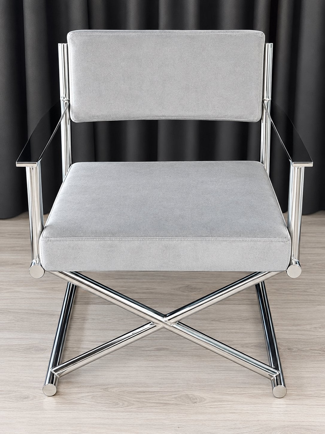 Eettafel stoelen regisseurstoel chroom chrome fluweel grijs, Ophalen, Zo goed als nieuw, Vier, Stof