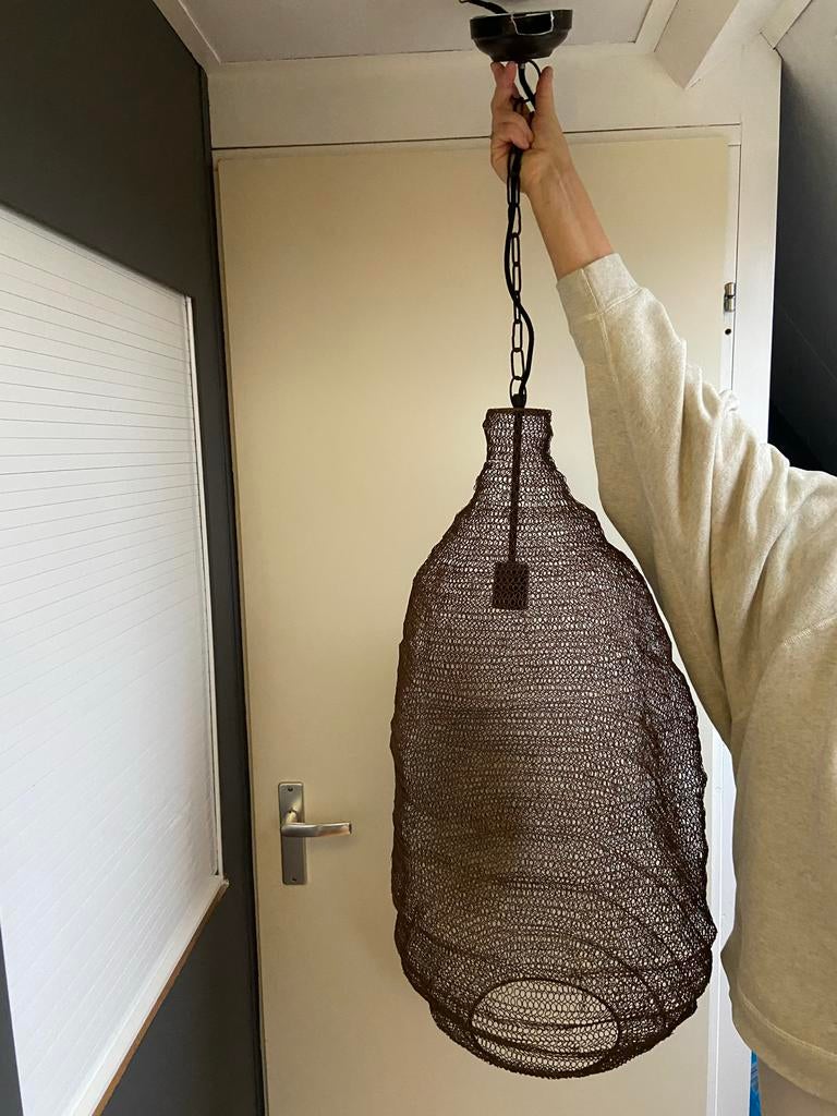 Prachtige visnet stijl hanglamp - sfeervolle eyecatcher, Ophalen of Verzenden, Zo goed als nieuw, Metaal, 50 tot 75 cm