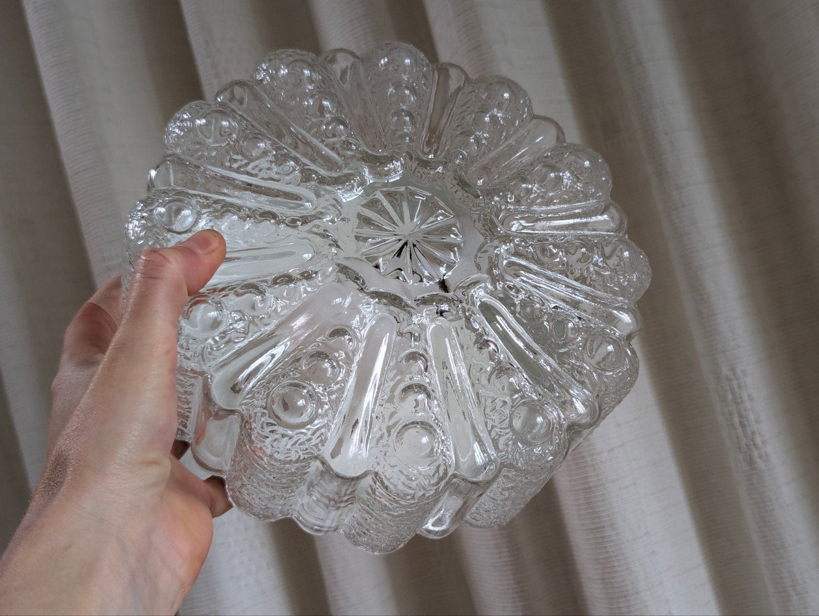 Vintage plafondlampje van glas / kristal, Ophalen, 21 cm, Inclusief lichtbron, Vintage