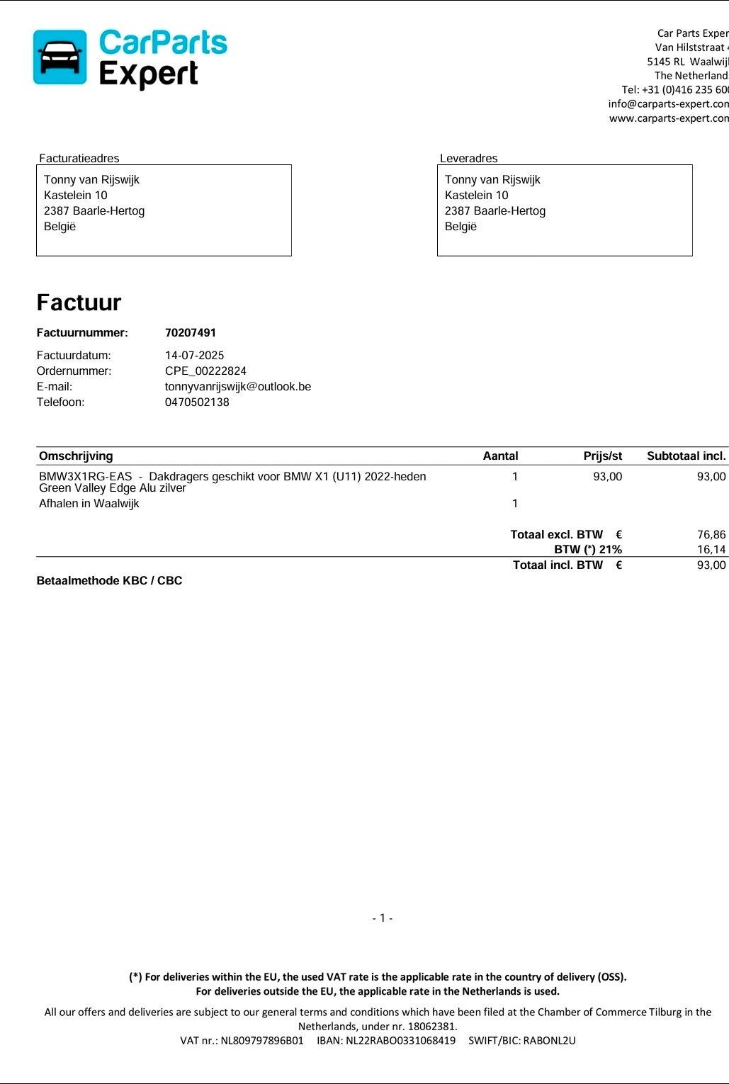Dakdrager BMW X1 (U11) 2022-heden, Auto diversen, Dakdragers, Ophalen of Verzenden