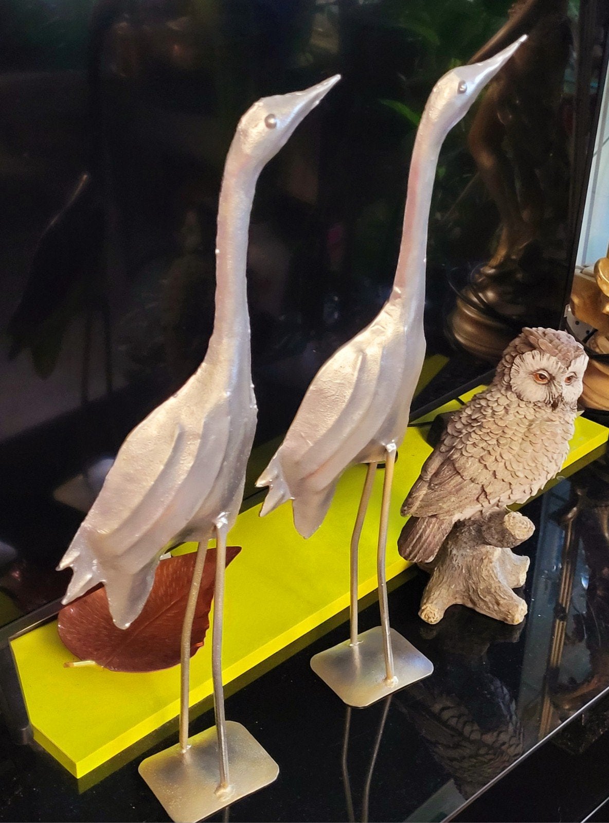 Set van 2 zilverkleurige reiger beelden, Ophalen of Verzenden, Zo goed als nieuw, Zilver, Metaal