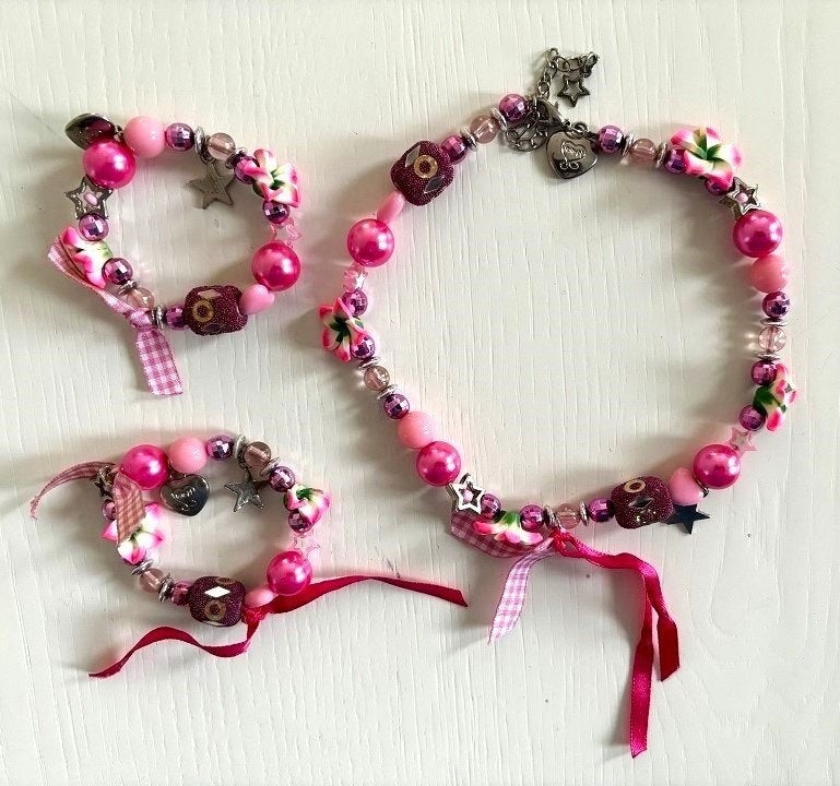 ZGAN Mim-pi Mim pi sieraden setje ketting + 2 armbanden, Verzenden, Sieraden, Zo goed als nieuw, Roze