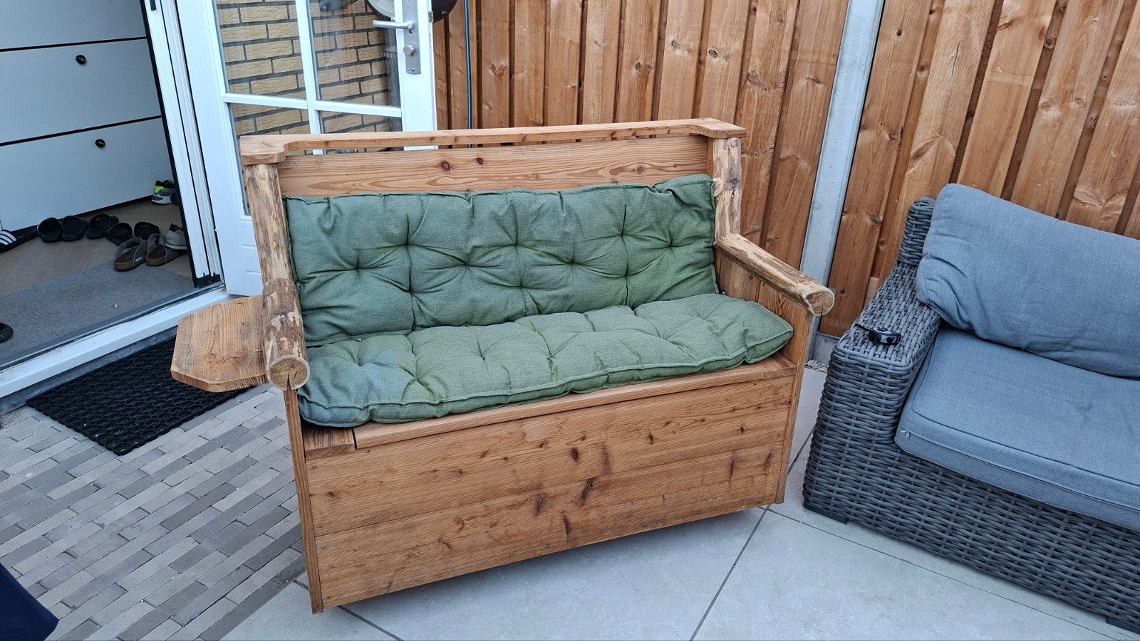 Set van 2 houten banken met opbergruimte, Ophalen, Zo goed als nieuw, Hout