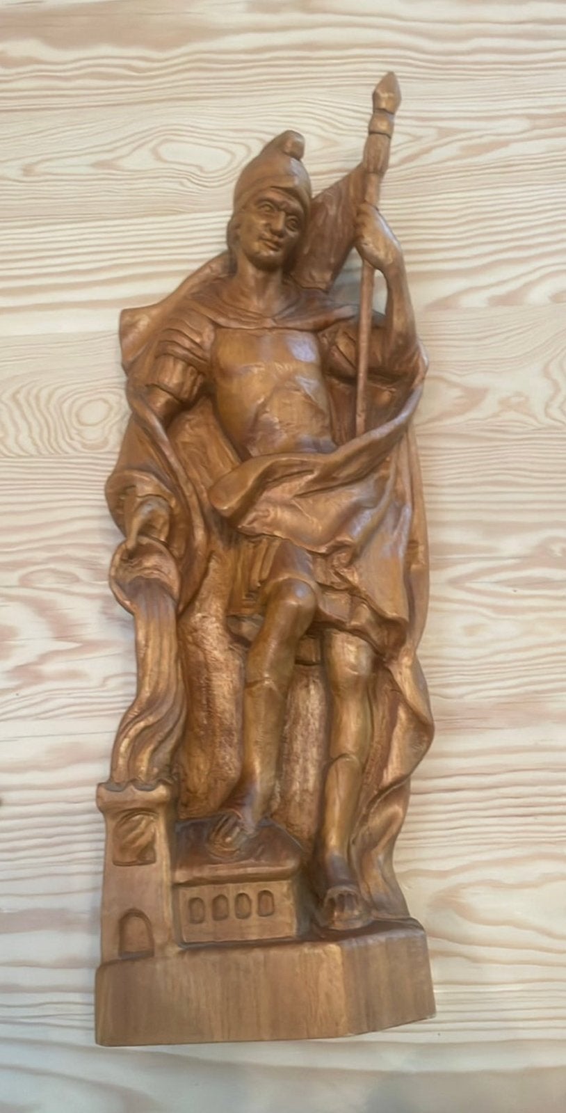 Houten beeld heilige Florian, brandweer, Ophalen, Handgemaakt, 20 - 50 cm, Beeld