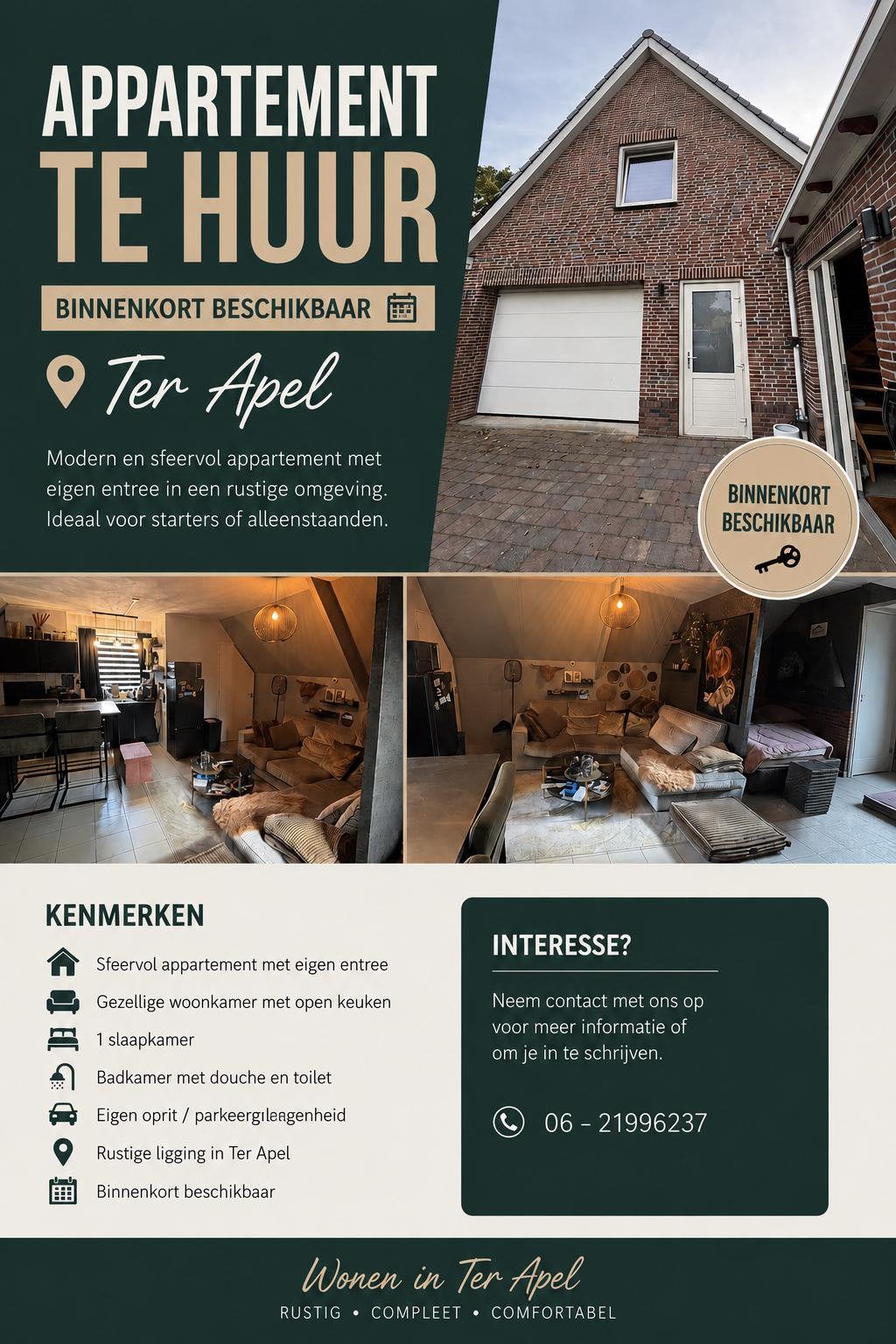 Binnenkort beschikbaar mooi appartement op de 1 verdieping, 55 m², Direct bij eigenaar, Groningen, Appartement