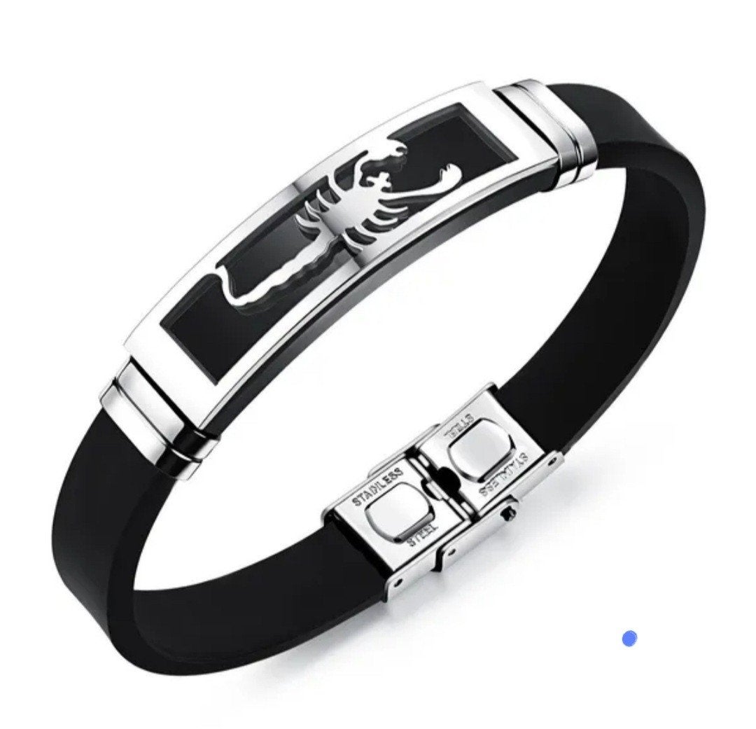 Exclusieve armband met zilverkleurige schorpioen, Sieraden, Tassen en Uiterlijk, Armbanden, Ophalen of Verzenden, Nieuw, Zwart