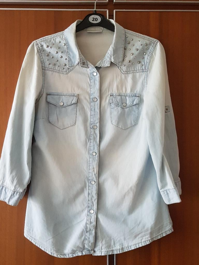 Licht blauwe spijker blouse, maat 36, Blauw, Nieuw, Ophalen of Verzenden, Korte mouw