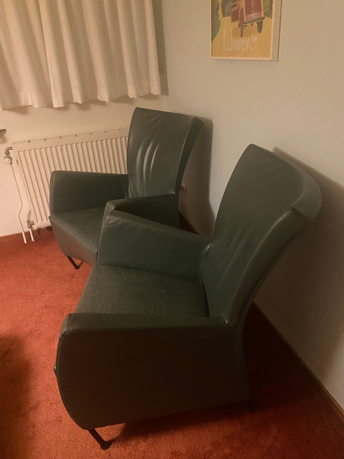 2x Montis Windy fauteuil - Groen leer - Gijs Papavoine, Ophalen, Gebruikt, Leer, 75 tot 100 cm