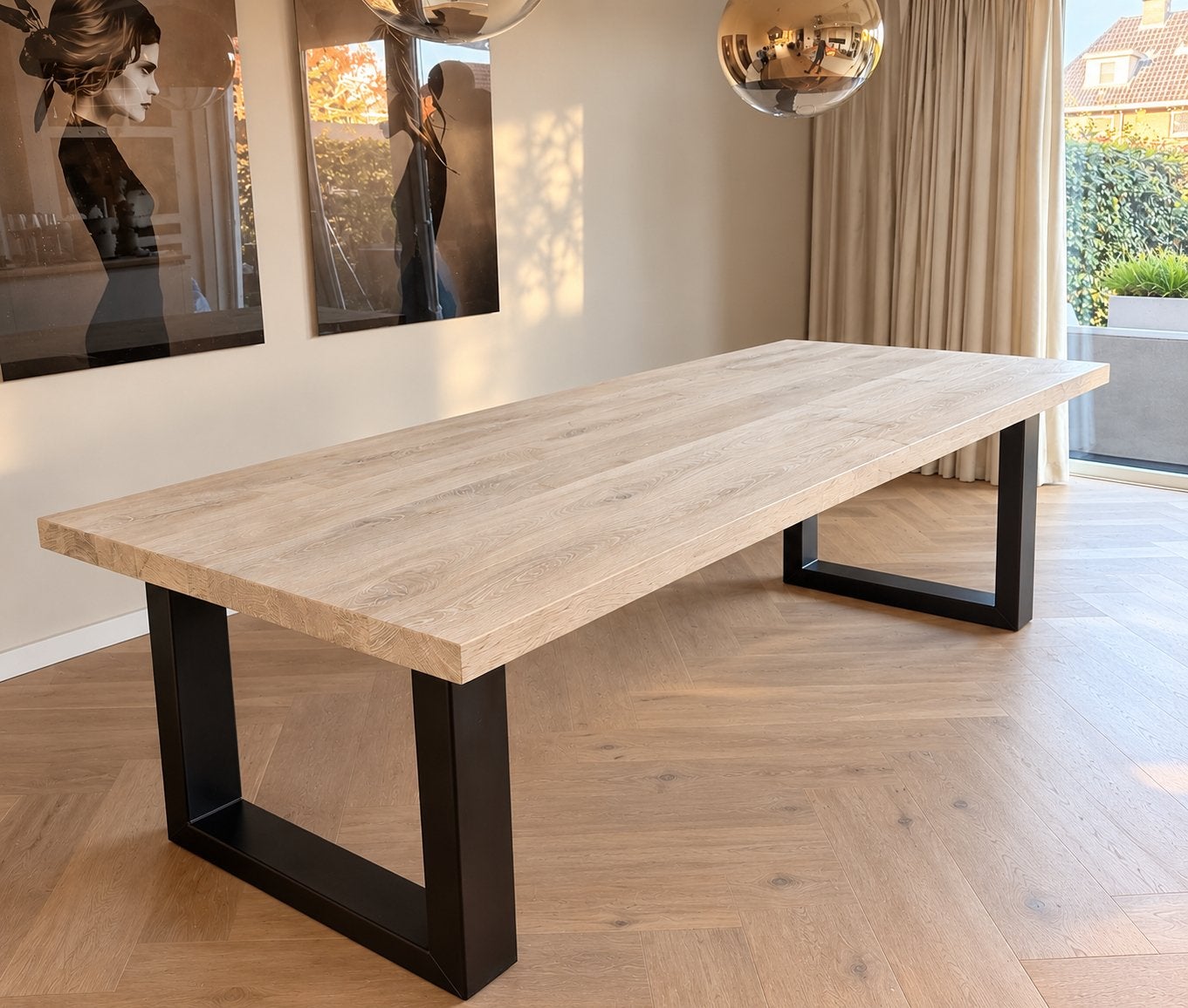Massief eiken eettafel 250 cm - Table du Sud, Ophalen, Gebruikt, Eikenhout, 200 cm of meer