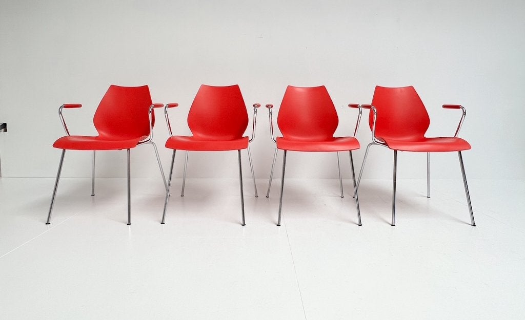 Set van 4 Maui Kartell stoelen van Vico Magistretti, 1980's, Huis en Inrichting, Stoelen, Gebruikt, Design, Vier, Metaal