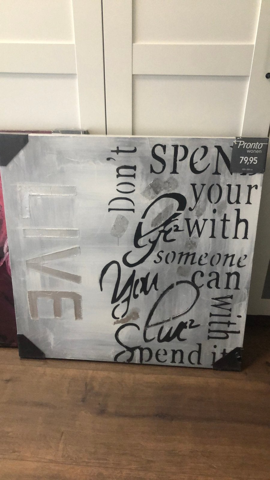 Grijs wit zwart schilderij met tekst nieuw, Ophalen, 80 cm, 80 cm, Nieuw