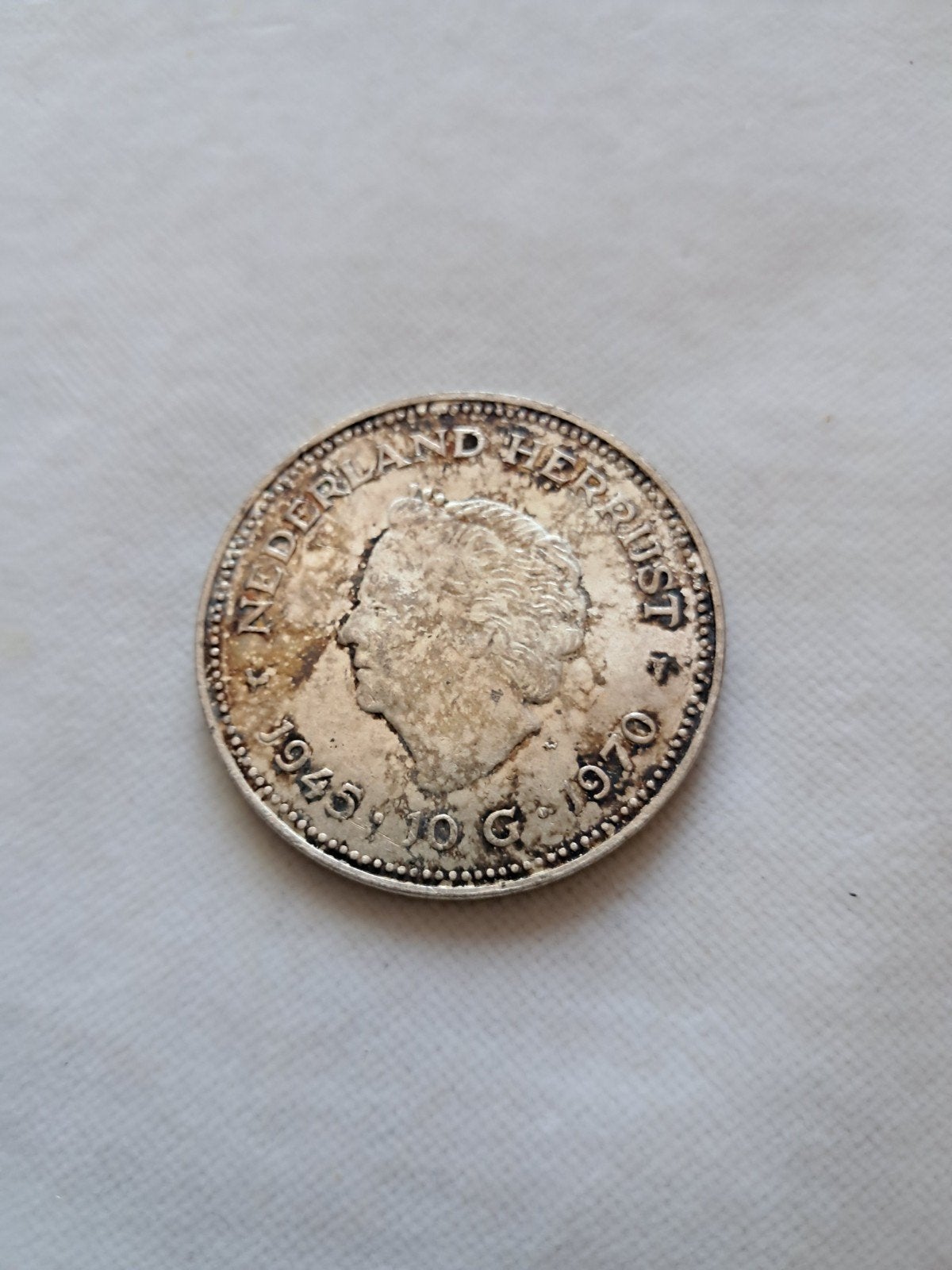 Zilveren 10 Gulden Juliana 1945 -1970 - 25 Jaar Bevrijding, Postzegels en Munten, Munten | Nederland, Verzenden, Koningin Juliana
