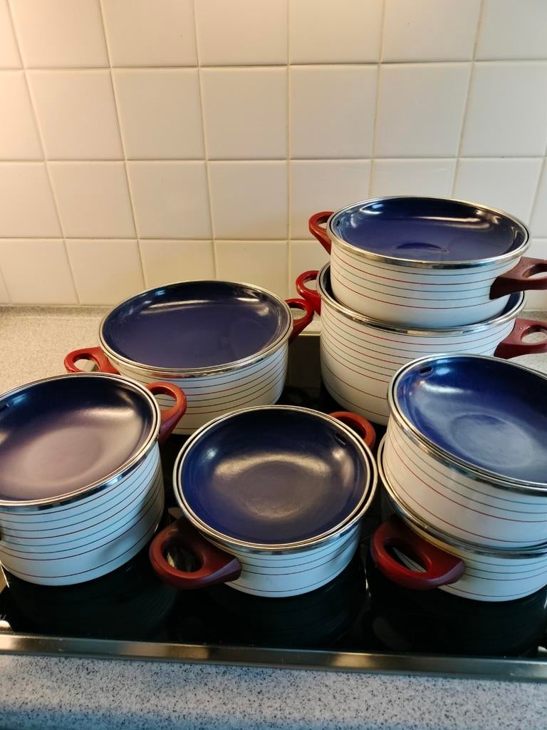 Vrolijke pannenset van WMF, Huis en Inrichting, Keuken | Potten en Pannen, Ophalen of Verzenden, Gebruikt, Rvs, Pannenset