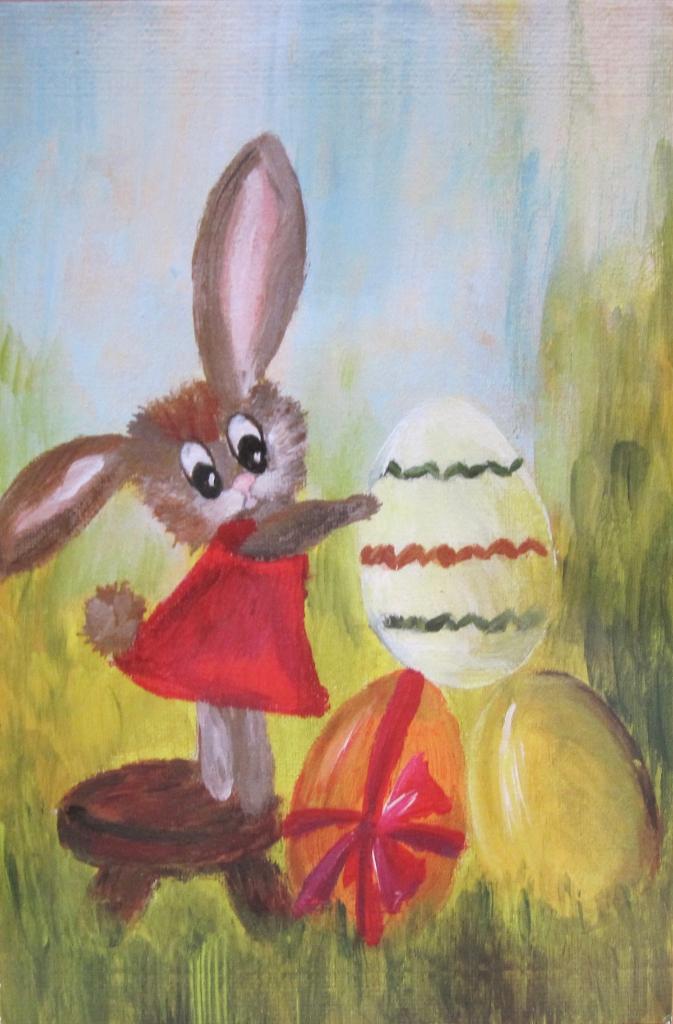Happy Easter - Amerikaanse paaskaart - haas met eieren, Verzamelen, Verzenden, 1980 tot heden, Gelopen, Overige thema's