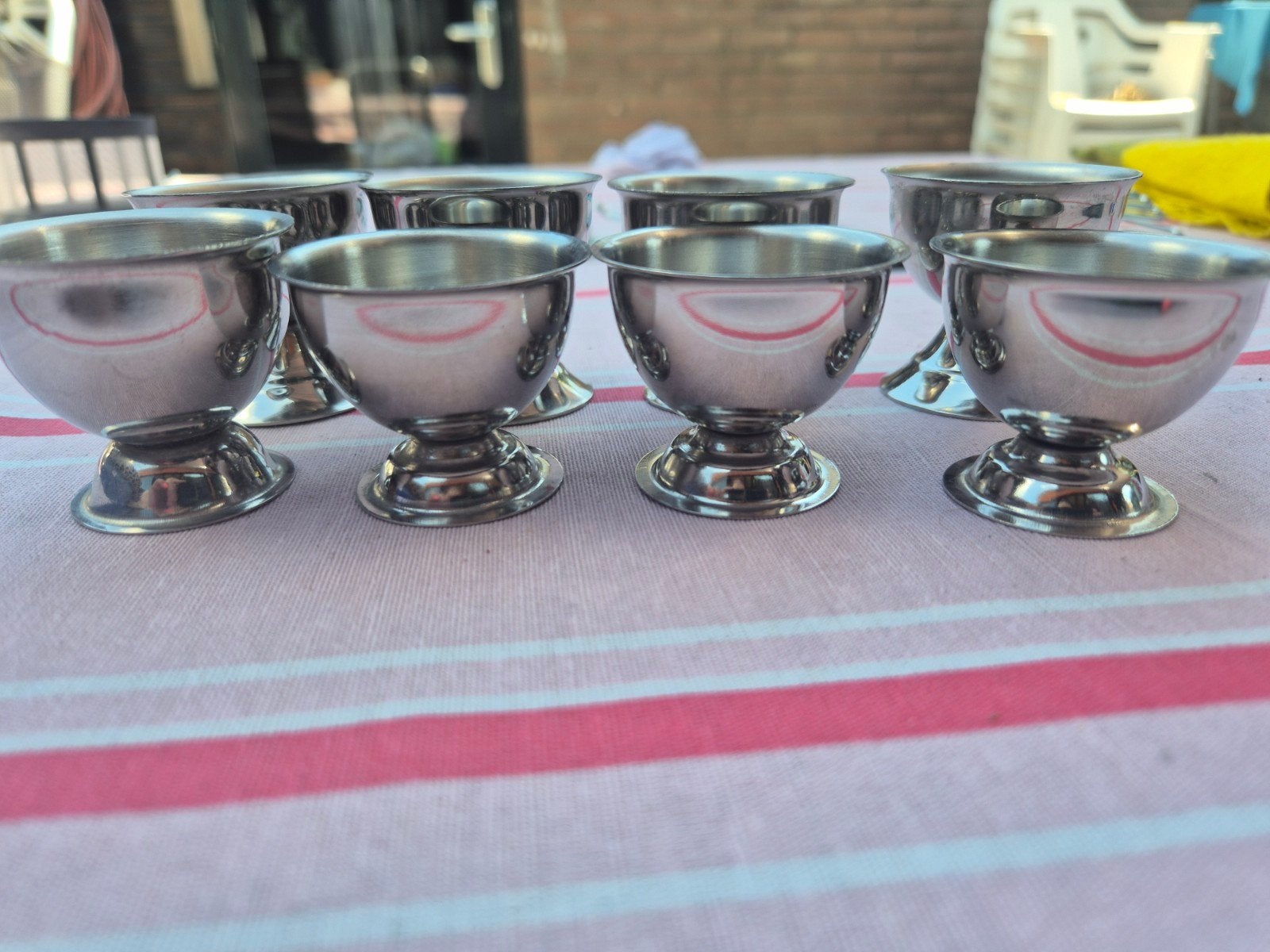 Set van 8 RVS eierdopjes, Zilver, Ophalen of Verzenden, Metaal, Overige merken