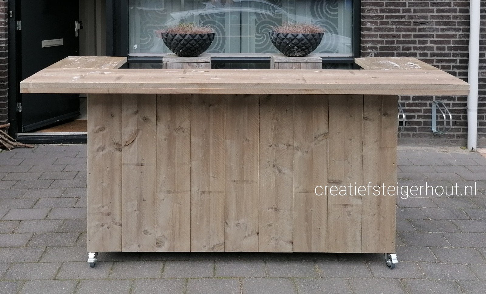 Houten bar verrijdbaar steigerhout mancave balie toonbank, Verzenden, Nieuw