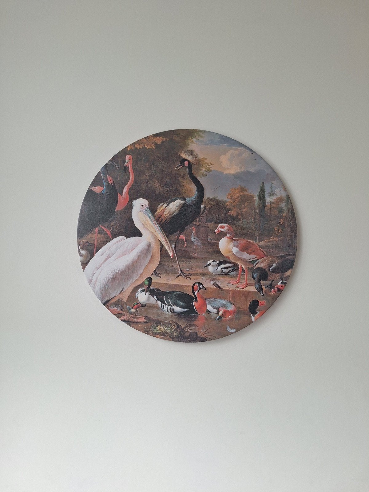 Rond Schilderij met Vogels - Decoratieve Wandkunst, Huis en Inrichting, Ophalen, 50 tot 75 cm, Zo goed als nieuw, Schilderij