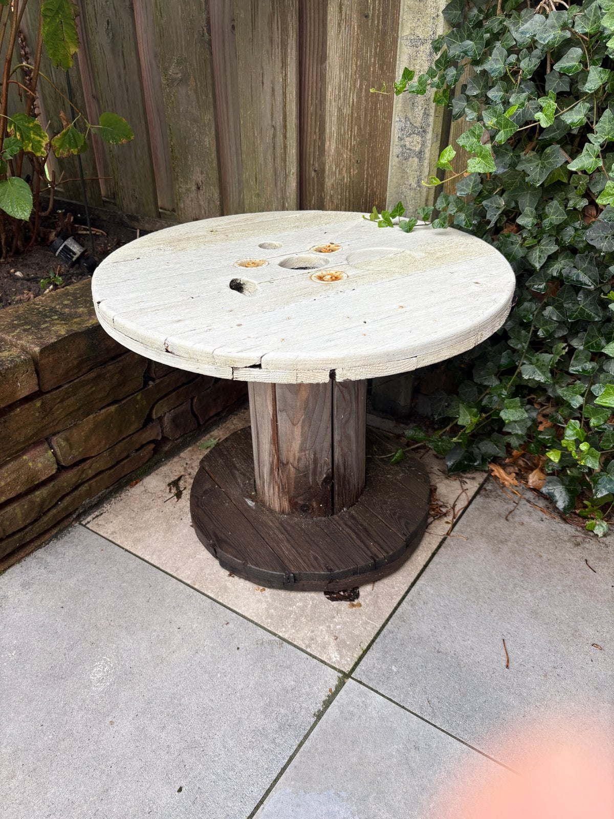 Houten kabelhaspel tafel voor buiten, Ophalen of Verzenden, Gebruikt, Rond, Hout