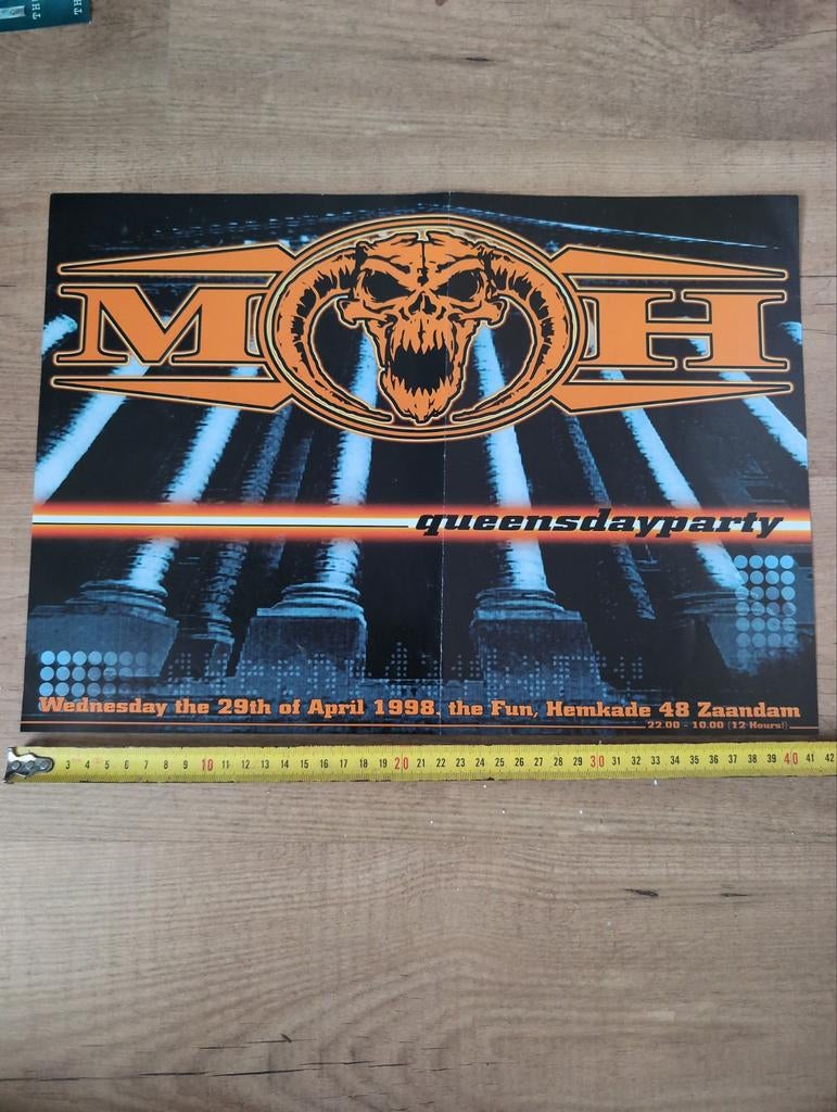 MOH Queensdayparty 1998 Poster - Hardcore Geschiedenis, Verzamelen, Posters, Gebruikt, Rechthoekig Liggend, Ophalen of Verzenden