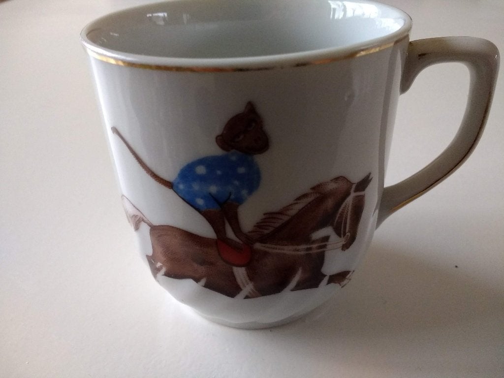 Vintage mok met aap op paard Pools porselein jaren '60, Ophalen of Verzenden