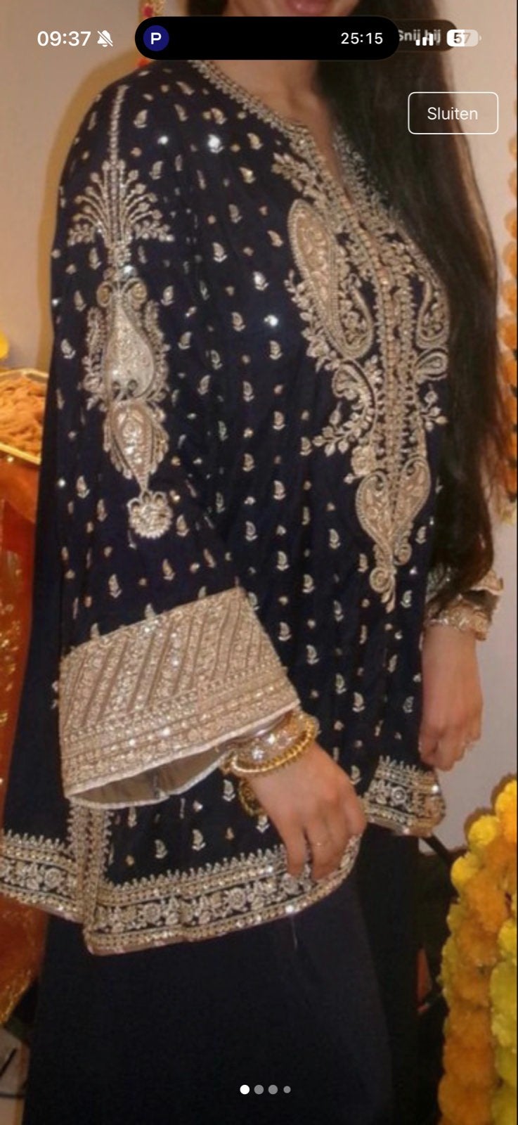 Prachtige Indiase/Pakistaanse Suit - Donkerblauw met goud, Maat 38/40 (M), Overige typen, Blauw, Ophalen of Verzenden