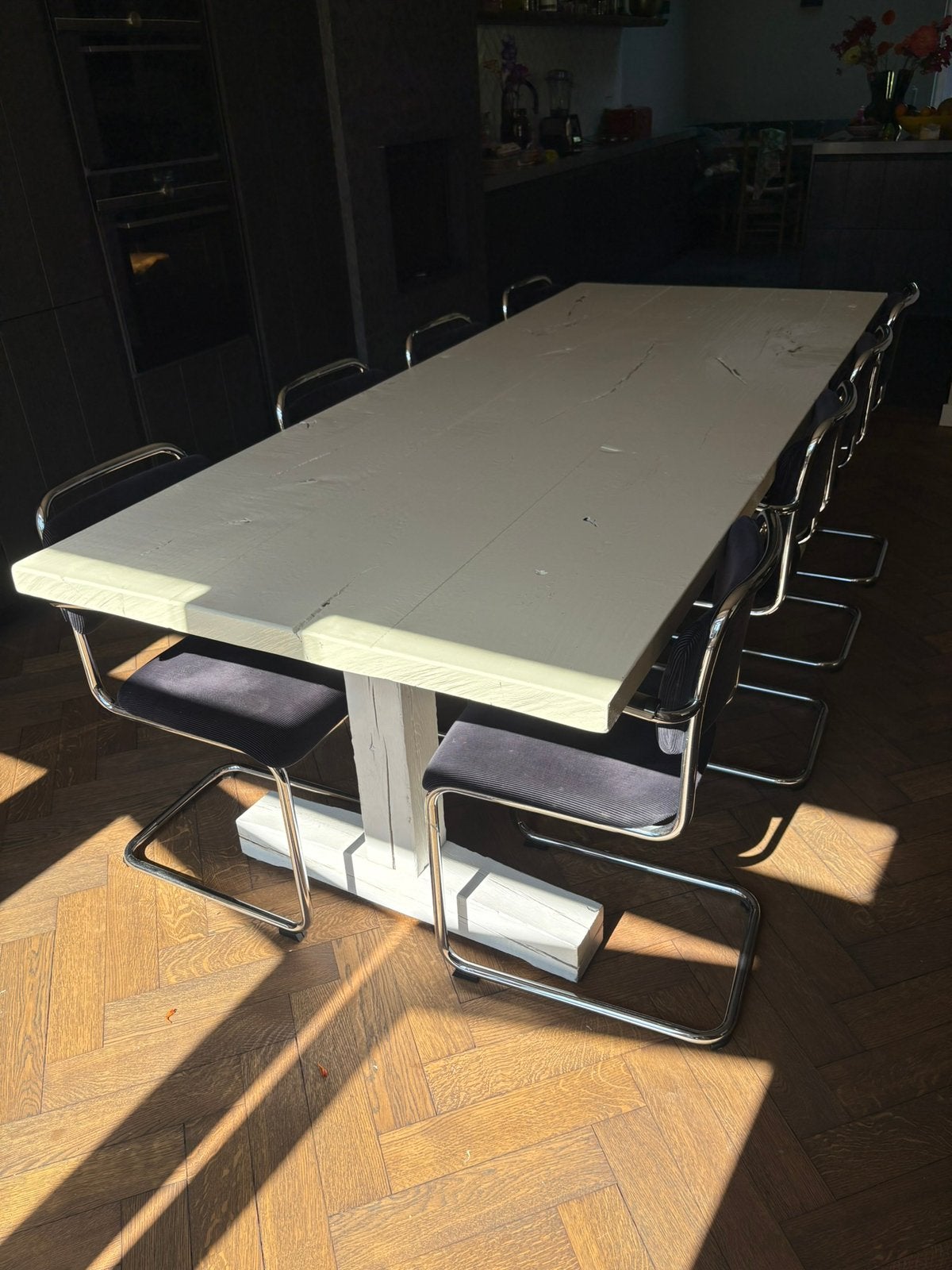 Eiken houten tafel 240 x 100 cm wit gelakt, Huis en Inrichting, Tafels | Eettafels, Ophalen, 100 tot 150 cm, Eikenhout, 200 cm of meer