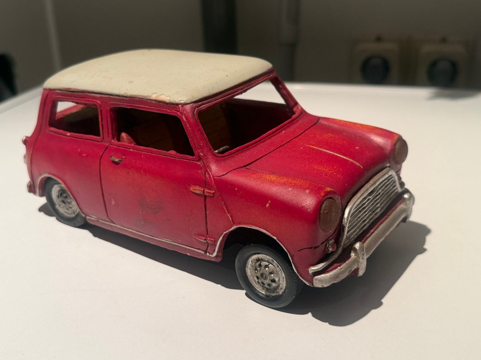 Mini Cooper modelauto - Rood met wit dak, Ophalen of Verzenden, Gebruikt, Overige typen